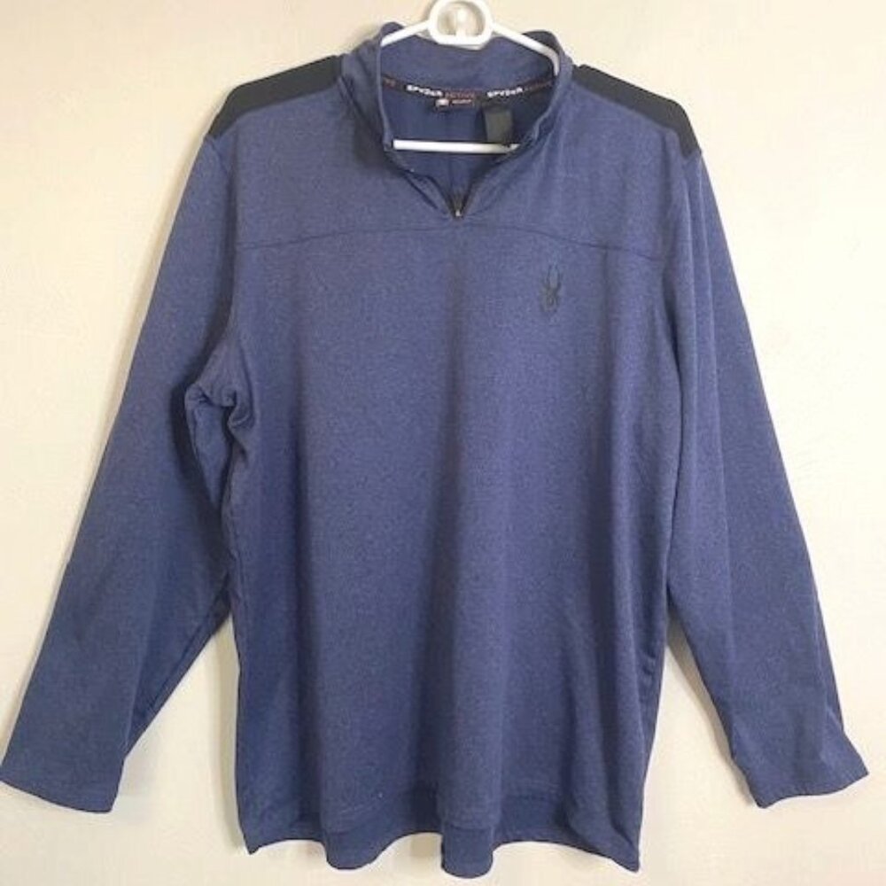 Spyder Active Men's Blue Long-Sleeve Pullover 3/4 Zip Shirt Large Poly Spandex